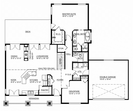 Craftsman, Traditional House Plan 90877 with 2 Beds, 2 Baths, 2 Car Garage First Level Plan