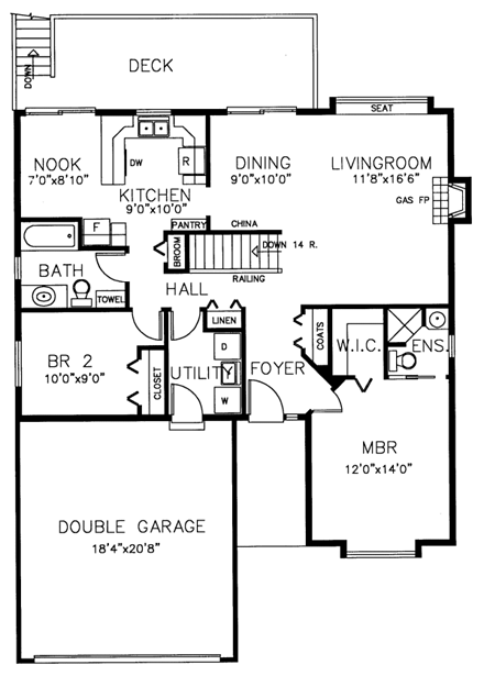Traditional House Plan 90880 with 2 Beds, 2 Baths, 2 Car Garage First Level Plan