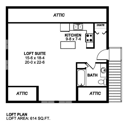 1 Car Garage Apartment Plan 90884 with 1 Beds, 1 Baths Second Level Plan
