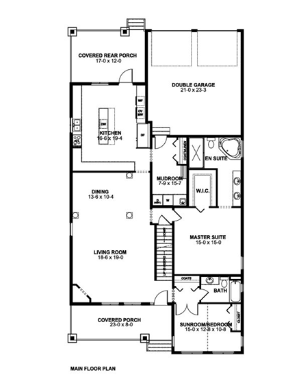 Bungalow, Craftsman House Plan 90885 with 4 Beds, 3 Baths, 2 Car Garage First Level Plan