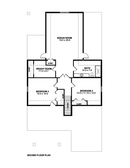 Bungalow, Craftsman House Plan 90885 with 4 Beds, 3 Baths, 2 Car Garage Second Level Plan