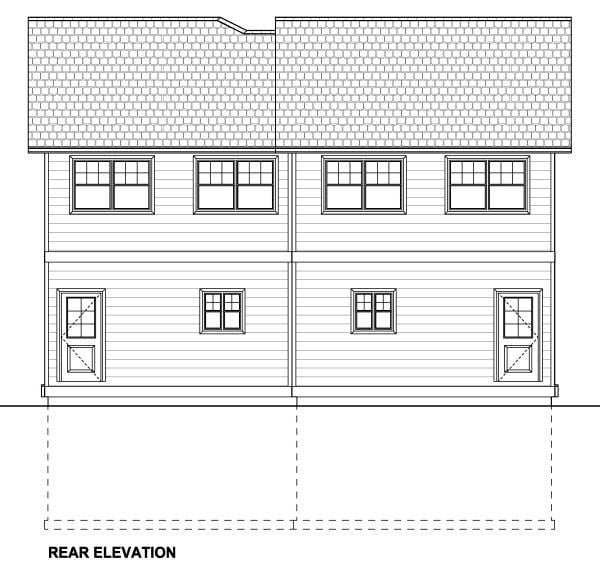 Plan with 3636 Sq. Ft., 8 Bedrooms, 8 Bathrooms, 2 Car Garage Rear Elevation