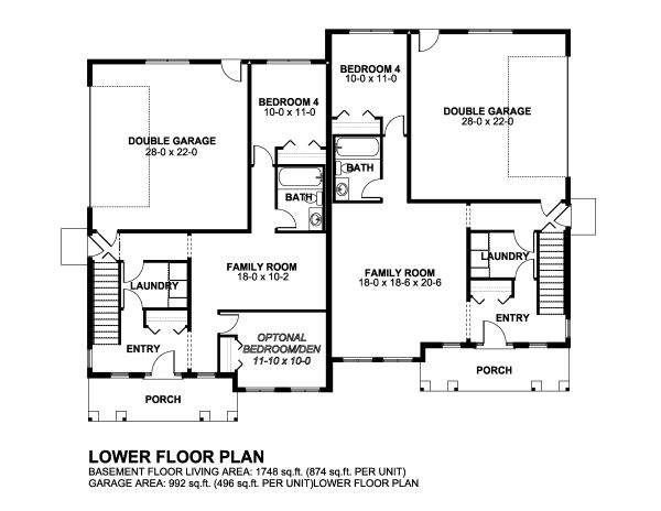 Multi-Family Plan 90888 with 10 Beds, 6 Baths, 4 Car Garage Level One