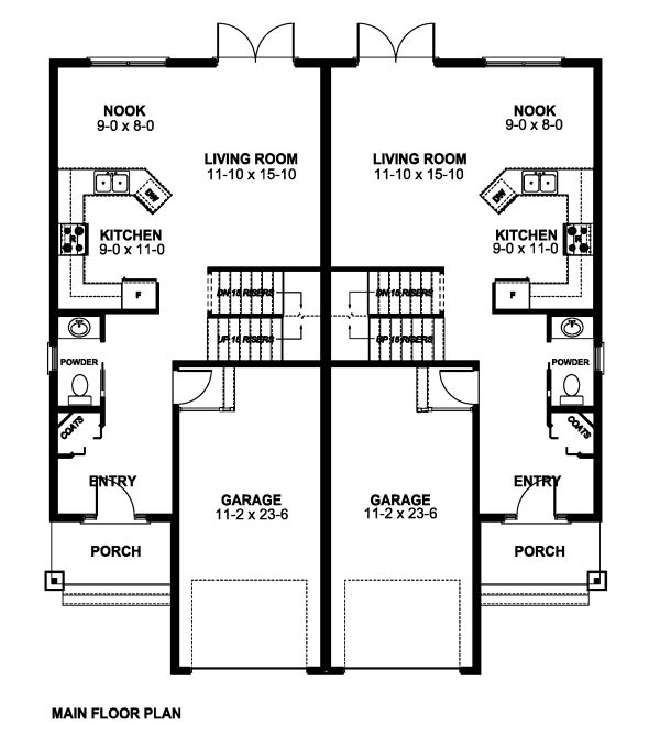 Craftsman Multi-Family Plan 90891 with 6 Beds, 6 Baths, 2 Car Garage Level One