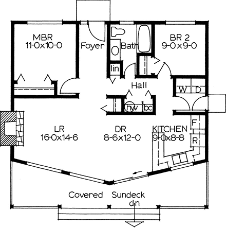 Cabin House Plan 90934 with 2 Beds, 1 Baths First Level Plan