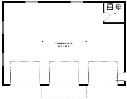 3 Car Garage Apartment Plan 90941 with 2 Beds, 1 Baths First Level Plan