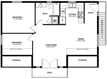 3 Car Garage Apartment Plan 90941 with 2 Beds, 1 Baths Second Level Plan