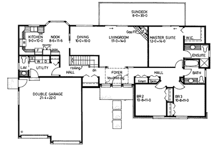 Ranch, Southwest House Plan 90954 with 3 Beds, 3 Baths, 2 Car Garage First Level Plan