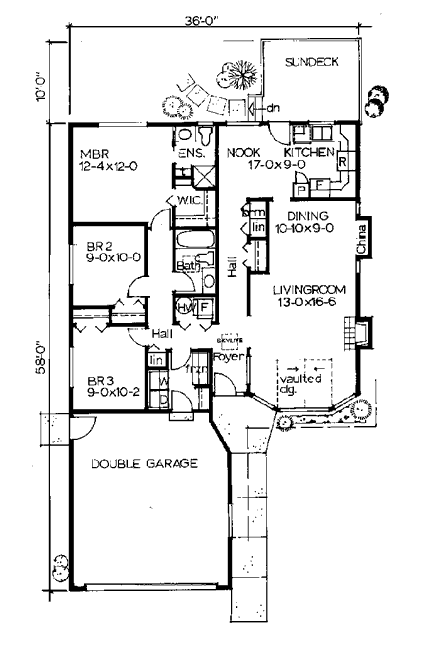 Ranch House Plan 90959 with 3 Beds, 2 Baths, 2 Car Garage First Level Plan