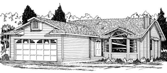 Ranch House Plan 90959 with 3 Beds, 2 Baths, 2 Car Garage Elevation