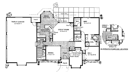 Ranch House Plan 90986 with 3 Beds, 3 Baths, 3 Car Garage First Level Plan