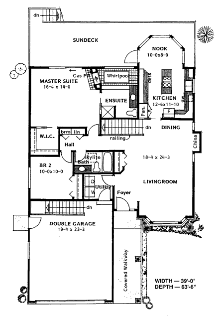 Ranch, Southwest House Plan 90987 with 2 Beds, 2 Baths, 2 Car Garage First Level Plan