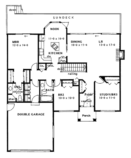 Southwest House Plan 90990 with 3 Beds, 2 Baths, 2 Car Garage First Level Plan