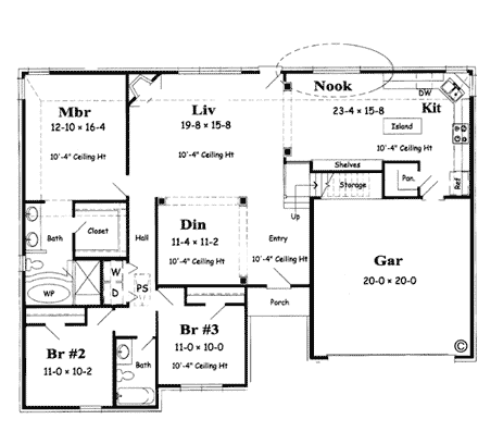 Traditional House Plan 91103 with 3 Beds, 2 Baths, 2 Car Garage First Level Plan