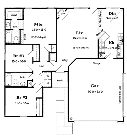 Traditional House Plan 91107 with 3 Beds, 2 Baths First Level Plan