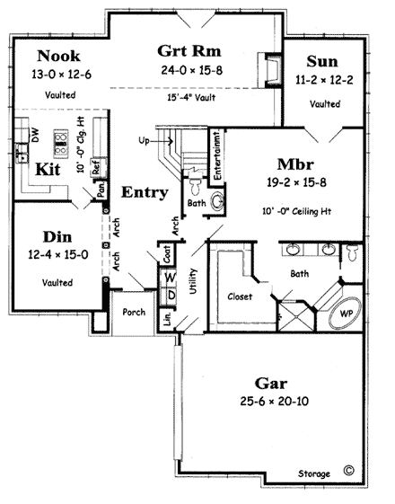 Tudor House Plan 91111 with 4 Beds, 3 Baths, 2 Car Garage First Level Plan