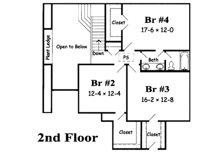 Tudor House Plan 91111 with 4 Beds, 3 Baths, 2 Car Garage Second Level Plan