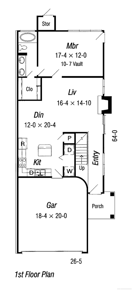 Country, Narrow Lot House Plan 91114 with 3 Beds, 2 Baths, 2 Car Garage First Level Plan