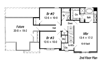 European, Tudor House Plan 91124 with 3 Beds, 3 Baths, 2 Car Garage Second Level Plan