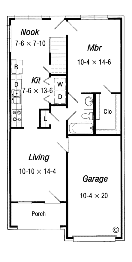 European, Narrow Lot House Plan 91146 with 3 Beds, 2 Baths, 1 Car Garage First Level Plan