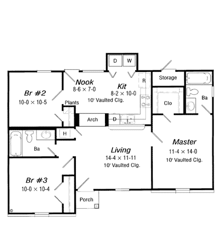 Traditional House Plan 91147 with 3 Beds, 2 Baths First Level Plan