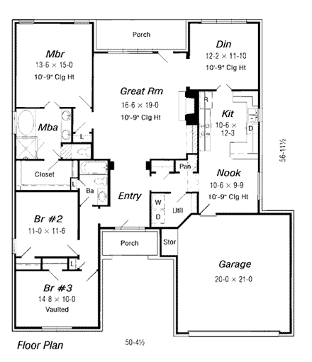 Traditional House Plan 91157 with 3 Beds, 2 Baths, 2 Car Garage First Level Plan
