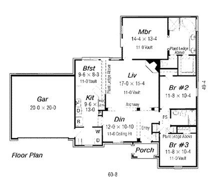 European House Plan 91163 with 3 Beds, 2 Baths, 2 Car Garage First Level Plan
