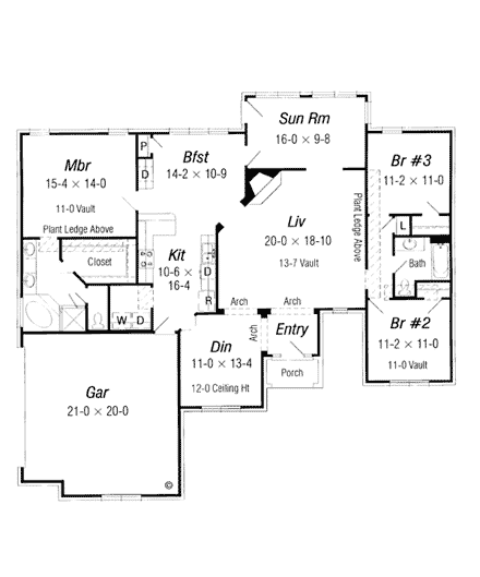 European, Tudor House Plan 91164 with 3 Beds, 2 Baths, 2 Car Garage First Level Plan