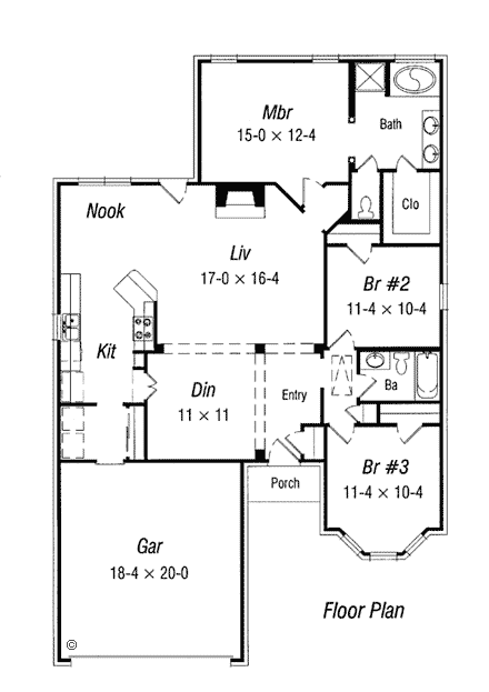 Ranch House Plan 91172 with 3 Beds, 2 Baths First Level Plan