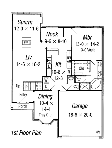 European House Plan 91174 with 3 Beds, 3 Baths, 2 Car Garage First Level Plan