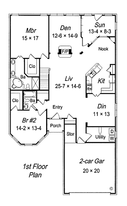 European, Victorian House Plan 91179 with 2 Beds, 2 Baths, 2 Car Garage First Level Plan
