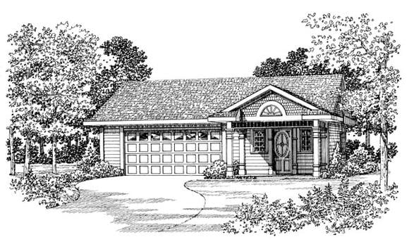 2 Car Garage Apartment Plan 91265 with 1 Beds, 1 Baths Elevation