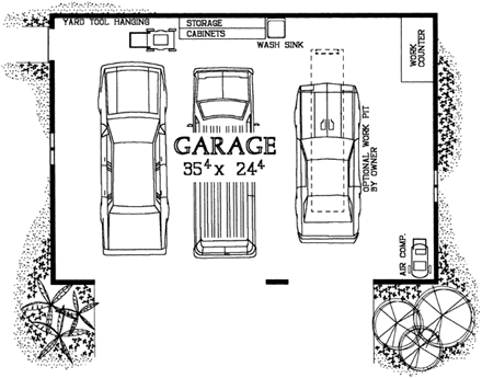 3 Car Garage Apartment Plan 91266 with 1 Beds, 1 Baths First Level Plan