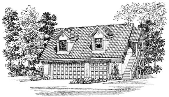 3 Car Garage Apartment Plan 91266 with 1 Beds, 1 Baths Elevation