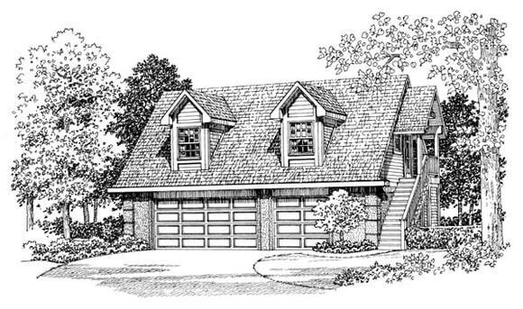 3 Car Garage Apartment Plan 91268 with 1 Beds, 1 Baths Elevation