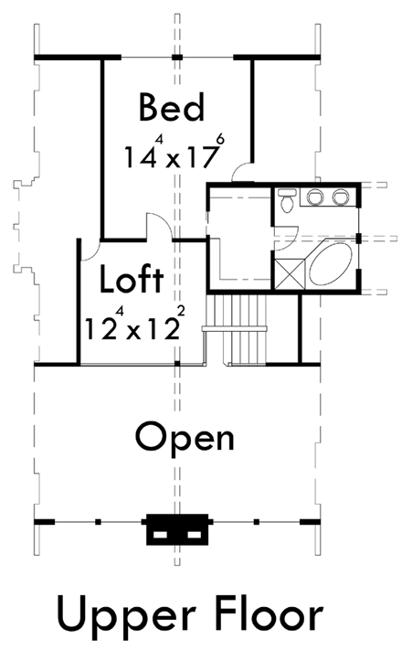 Contemporary, Narrow Lot House Plan 91319 with 3 Beds, 3 Baths Second Level Plan
