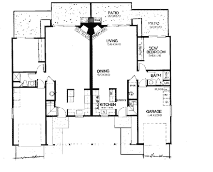 Ranch Multi-Family Plan 91325 with 6 Beds, 4 Baths, 2 Car Garage First Level Plan