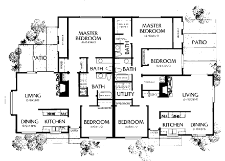 Contemporary, Ranch Multi-Family Plan 91326 with 5 Beds, 4 Baths First Level Plan