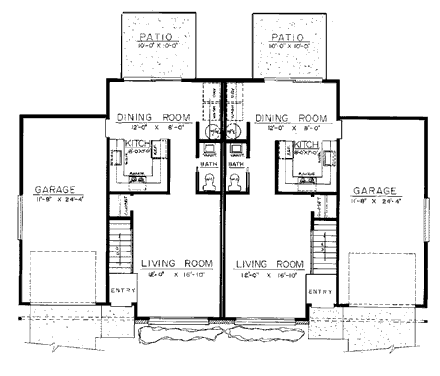 Ranch Multi-Family Plan 91328 with 4 Beds, 4 Baths, 2 Car Garage First Level Plan