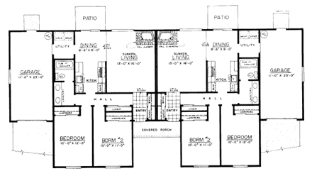 Ranch Multi-Family Plan 91333 with 4 Beds, 2 Baths, 2 Car Garage First Level Plan
