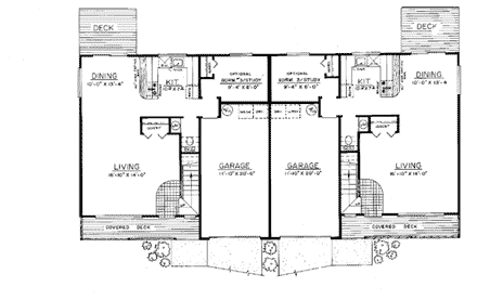 Country Multi-Family Plan 91335 with 4 Beds, 4 Baths, 2 Car Garage First Level Plan