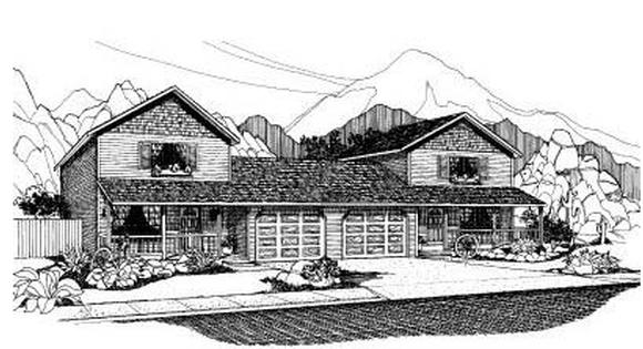 Country Multi-Family Plan 91335 with 4 Beds, 4 Baths, 2 Car Garage Elevation