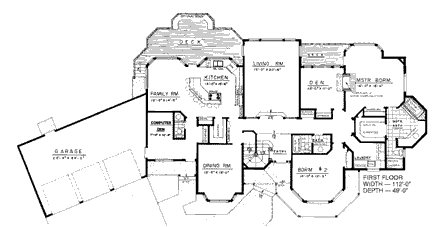 Traditional House Plan 91339 with 6 Beds, 5 Baths, 3 Car Garage First Level Plan