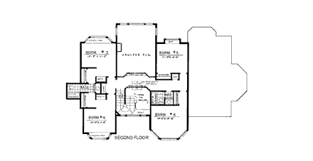 Traditional House Plan 91339 with 6 Beds, 5 Baths, 3 Car Garage Second Level Plan