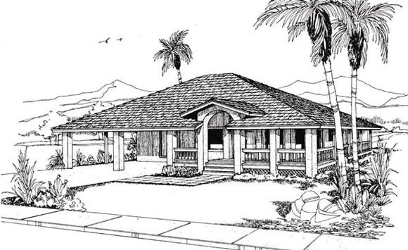 Florida, Mediterranean House Plan 91340 with 2 Beds, 2 Baths, 2 Car Garage Elevation