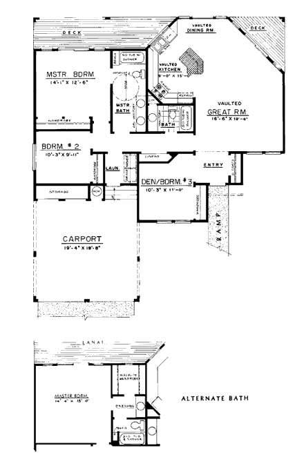 One-Story, Ranch House Plan 91342 with 3 Beds, 2 Baths, 2 Car Garage First Level Plan