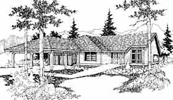 One-Story, Ranch House Plan 91342 with 3 Beds, 2 Baths, 2 Car Garage Elevation