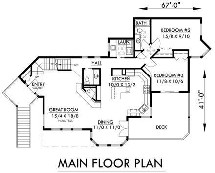 Contemporary House Plan 91343 with 3 Beds, 3 Baths, 2 Car Garage First Level Plan
