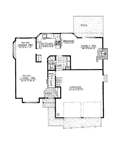 Country, European House Plan 91348 with 3 Beds, 3 Baths First Level Plan