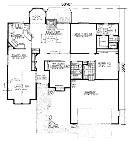 One-Story, Ranch House Plan 91349 with 3 Beds, 2 Baths, 2 Car Garage First Level Plan